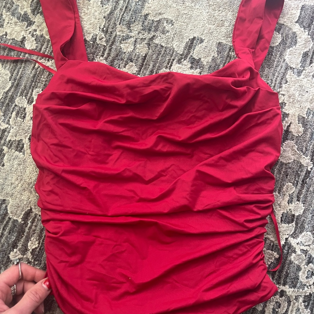 Red Tank Ruched Top Corset - Picture 3 of 6